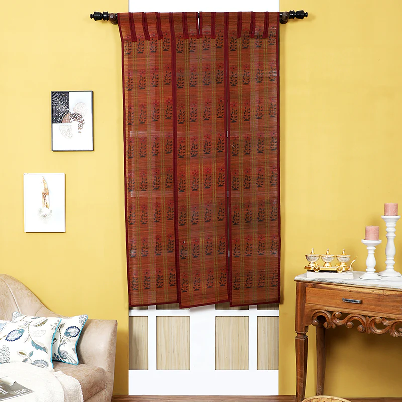 Forest Flow Three Panel Bamboo Curtain - Maroon